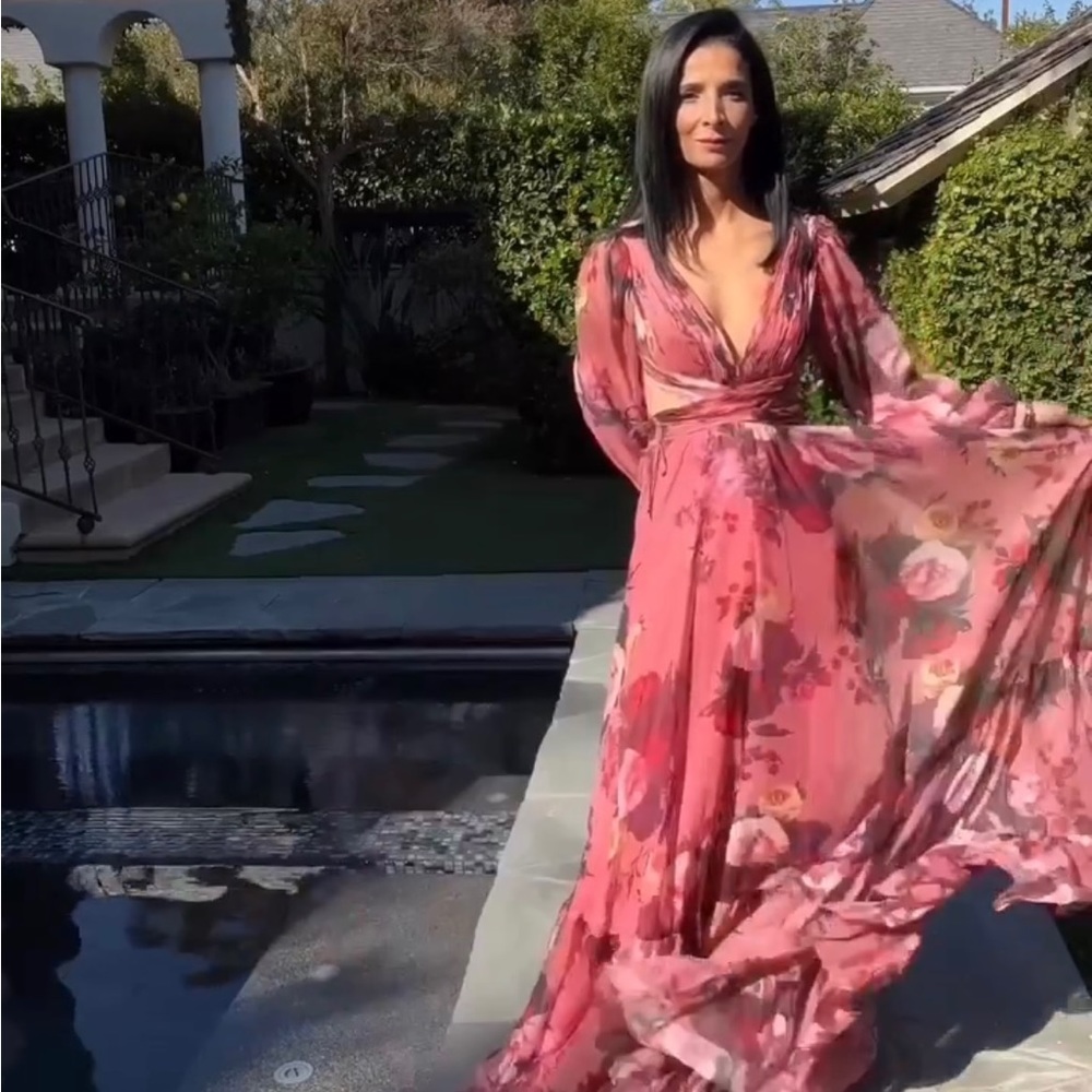 Mac Duggal 67946 Floral Long Sleeve Cut Out Chiffon Maxi Formal Dress Size 4 - Picture 5 of 16